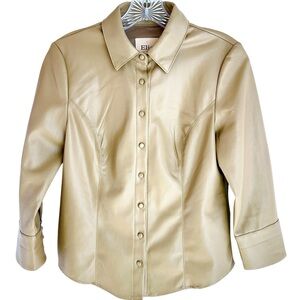 Elise Tahari Tan Faux Leather Button Down Shirt Shacket Size XS